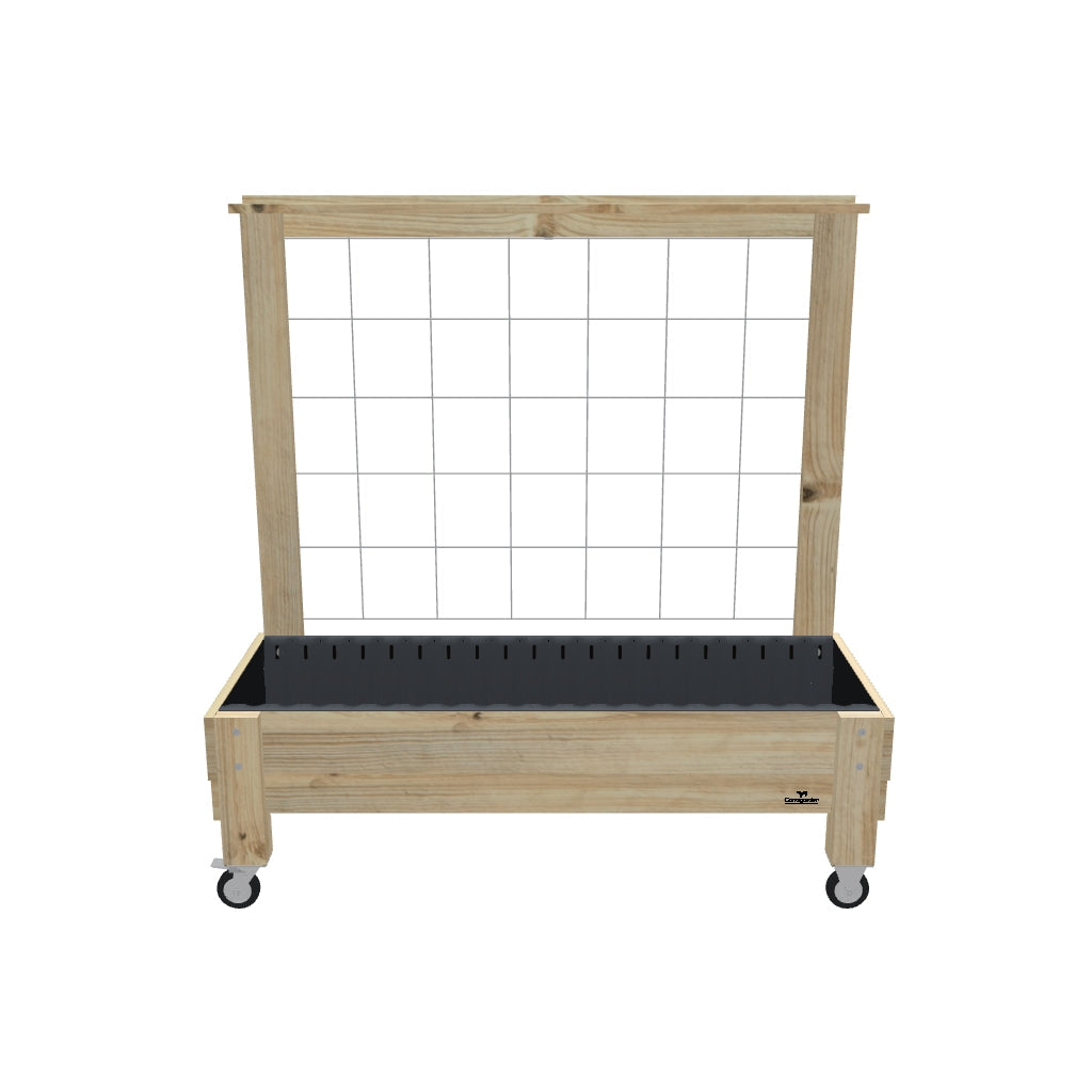 LARGE Planter Box with Trellis, Pot Shelf & Wheels, 23cm / Growing Mesh Trellis with Pot Shelf — portable timber planter box on castors — 3D model