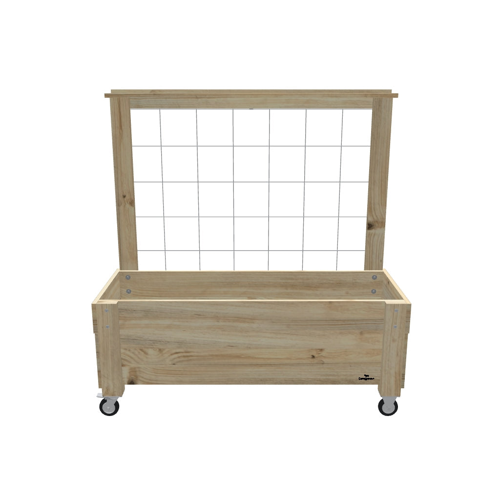 LARGE Planter Box with Trellis, Pot Shelf & Wheels, 33cm (Slatted Base) / Growing Mesh Trellis with Pot Shelf — portable timber planter box on castors — 3D model