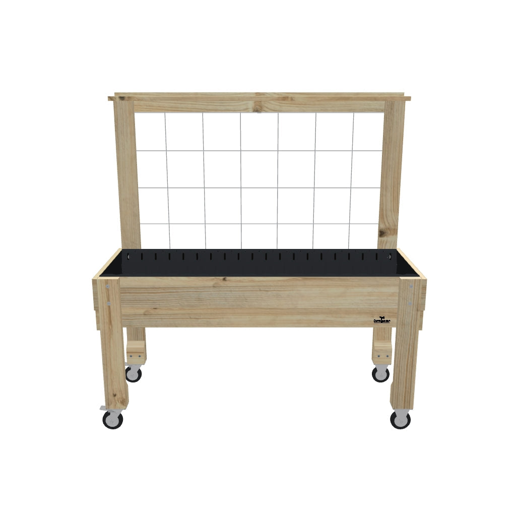 LARGE Raised Garden Bed with Trellis, Pot Shelf & Wheels, 23cm / Growing Mesh Trellis with Pot Shelf — portable timber raised garden bed on castors — 3D model