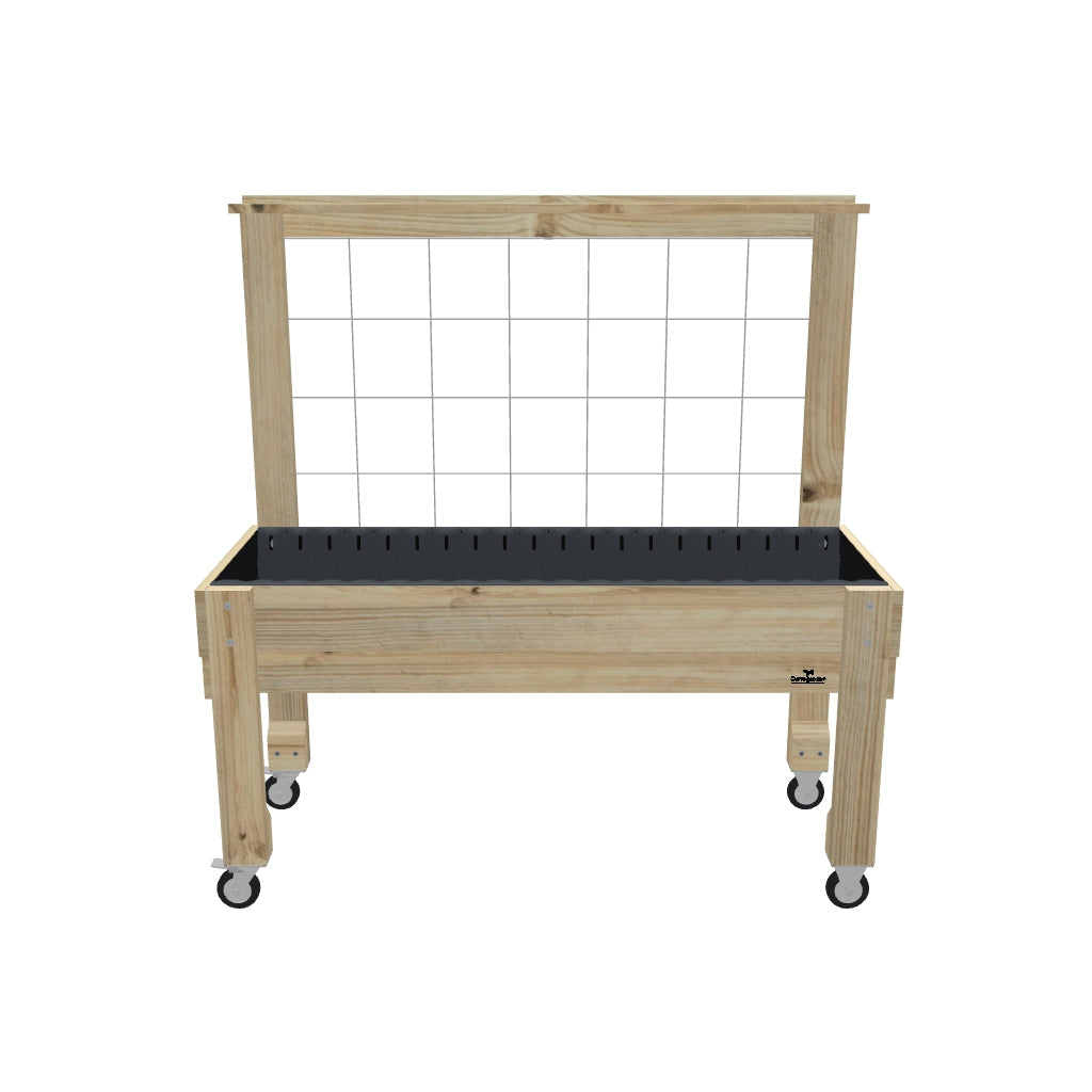 LARGE Raised Garden Bed with Trellis, Pot Shelf & Wheels, 23cm / Growing Mesh Trellis with Pot Shelf — portable timber raised garden bed on castors — 3D model