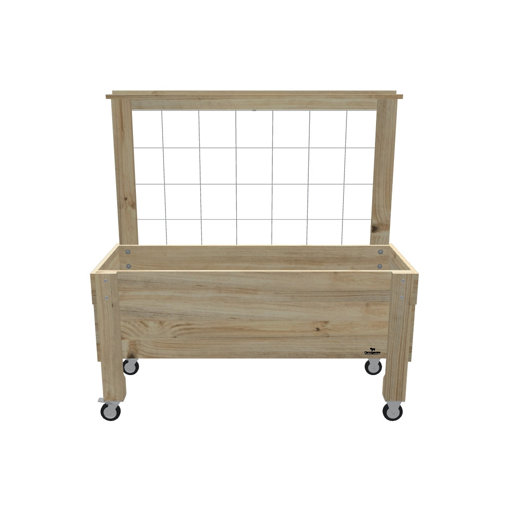 LARGE Raised Garden Bed with Trellis, Pot Shelf & Wheels, 33cm (Slatted Base) / Growing Mesh Trellis with Pot Shelf — portable timber raised garden bed on castors — 3D model
