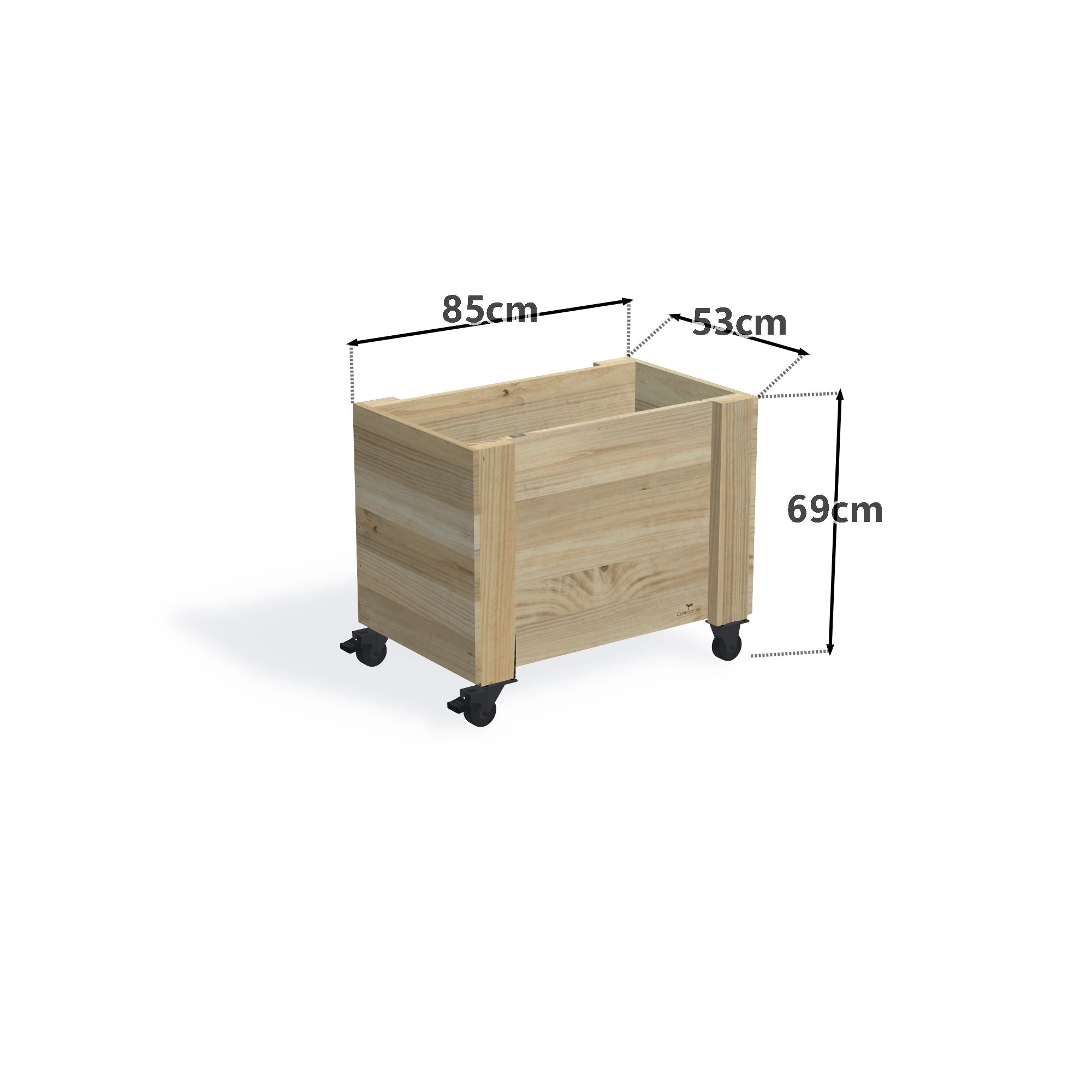 Privacy Screen Planter Box (draft), 2 Pot (85cm) / No Screen (58cm) / With Castors — timber planter boxe, dimensions labelled