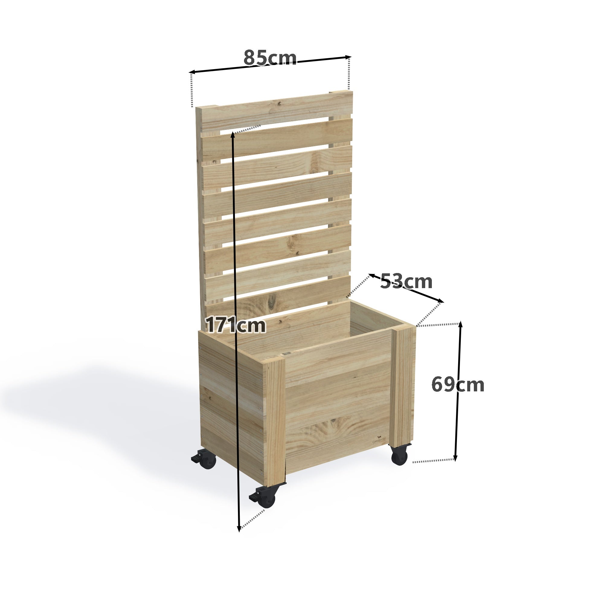 Privacy Screen Planter Box (draft), 2 Pot (85cm) / Privacy (1.6m) / With Castors — timber planter boxe, dimensions labelled