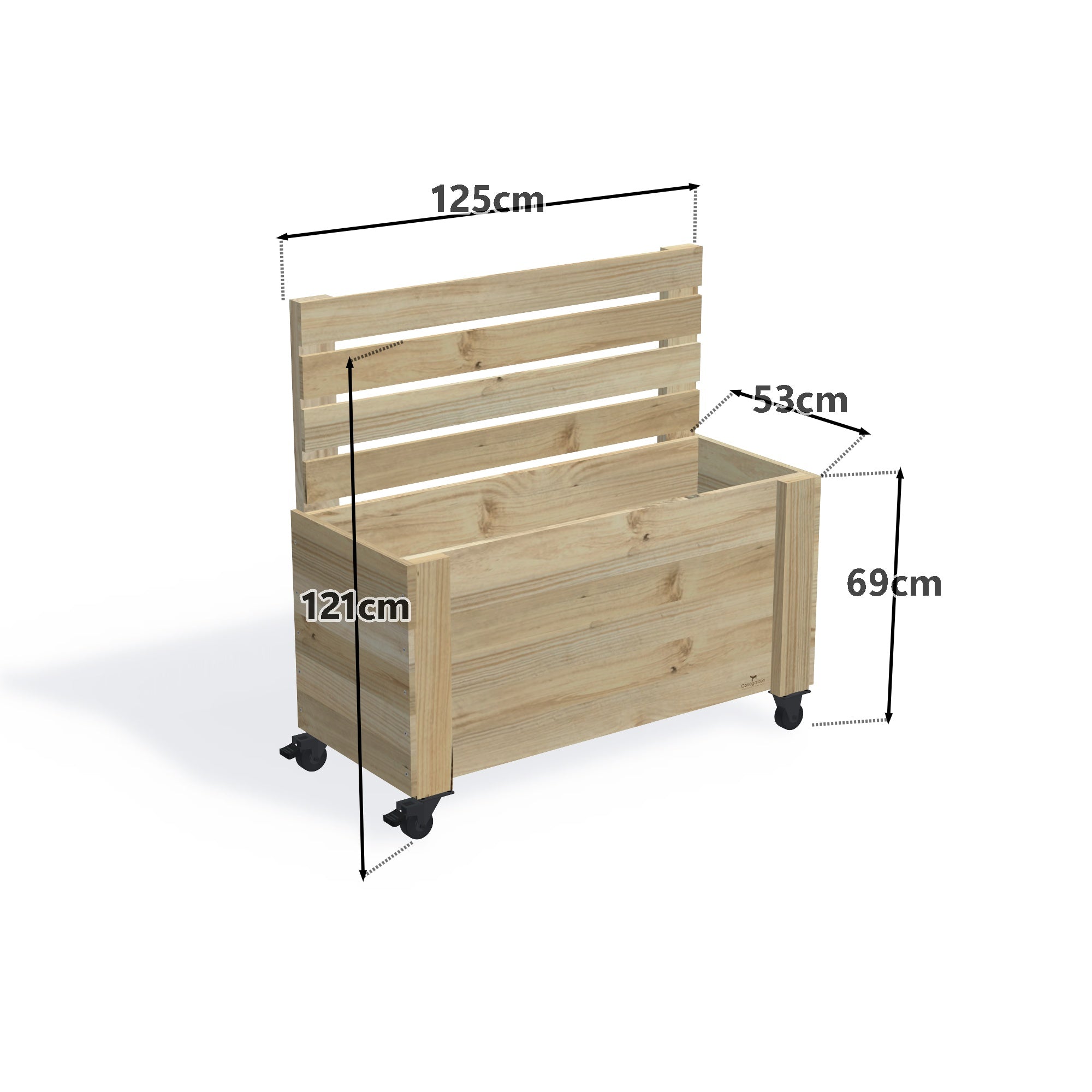 Privacy Screen Planter Box (draft), 3 Pot (125cm) / Cafe Barrier (1.1m) / With Castors — timber planter boxe, dimensions labelled