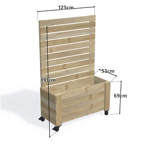 Privacy Screen Planter Box (draft), 3 Pot (125cm) / Tall (1.8m) / With Castors — timber planter boxe, dimensions labelled