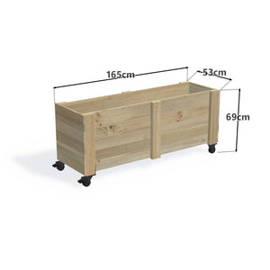 Privacy Screen Planter Box (draft), 4 Pot (165cm) / No Screen (58cm) / With Castors — timber planter boxe, dimensions labelled