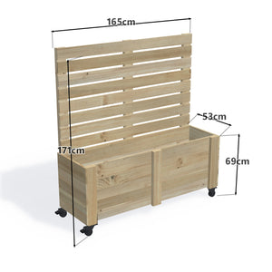 Privacy Screen Planter Box (draft), 4 Pot (165cm) / Privacy (1.6m) / With Castors — timber planter boxe, dimensions labelled