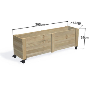 Privacy Screen Planter Box (draft), 5 Pot (205cm) / No Screen (58cm) / With Castors — timber planter boxe, dimensions labelled