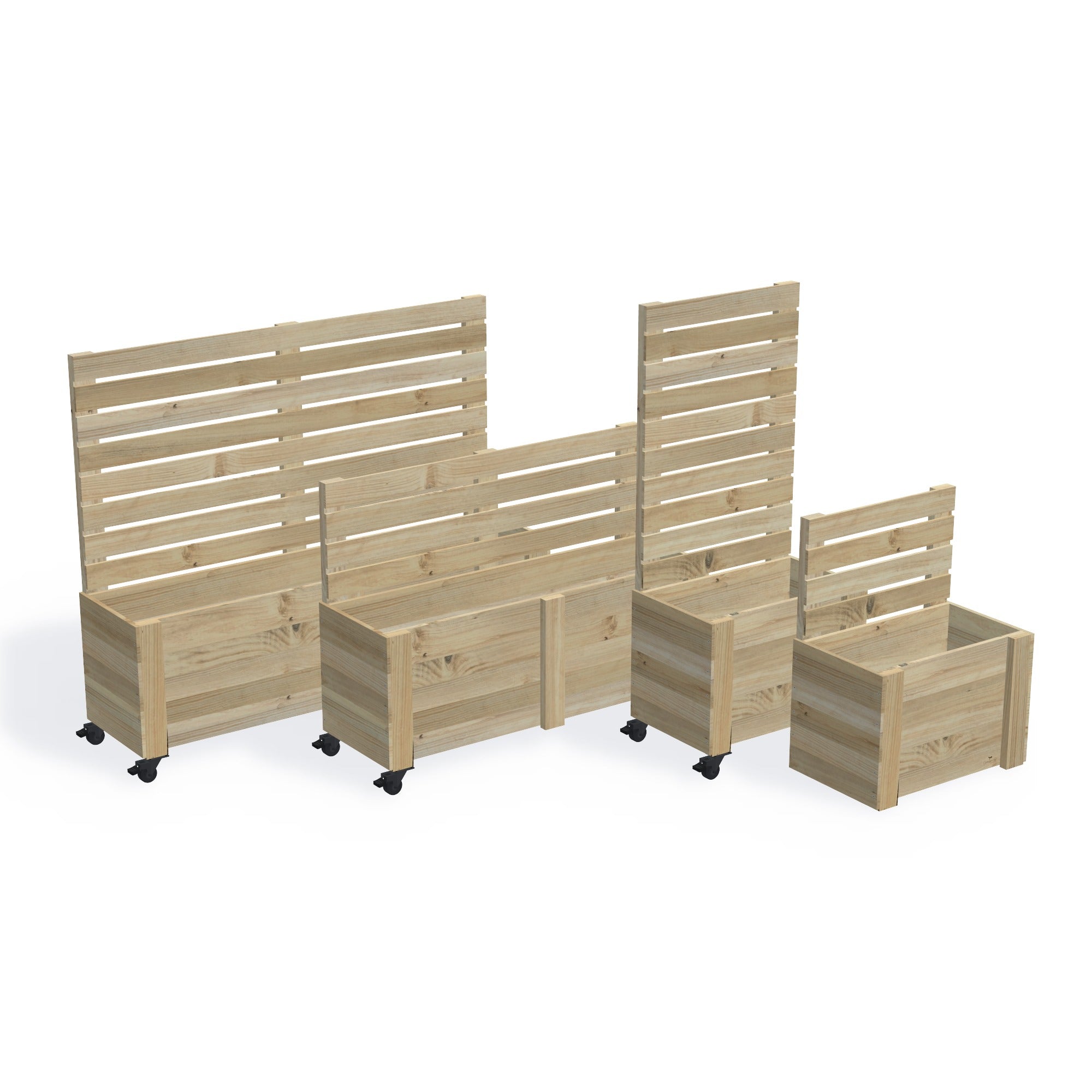 Privacy Screen Planter Box (draft) — the full range of timber planter boxes, shown together