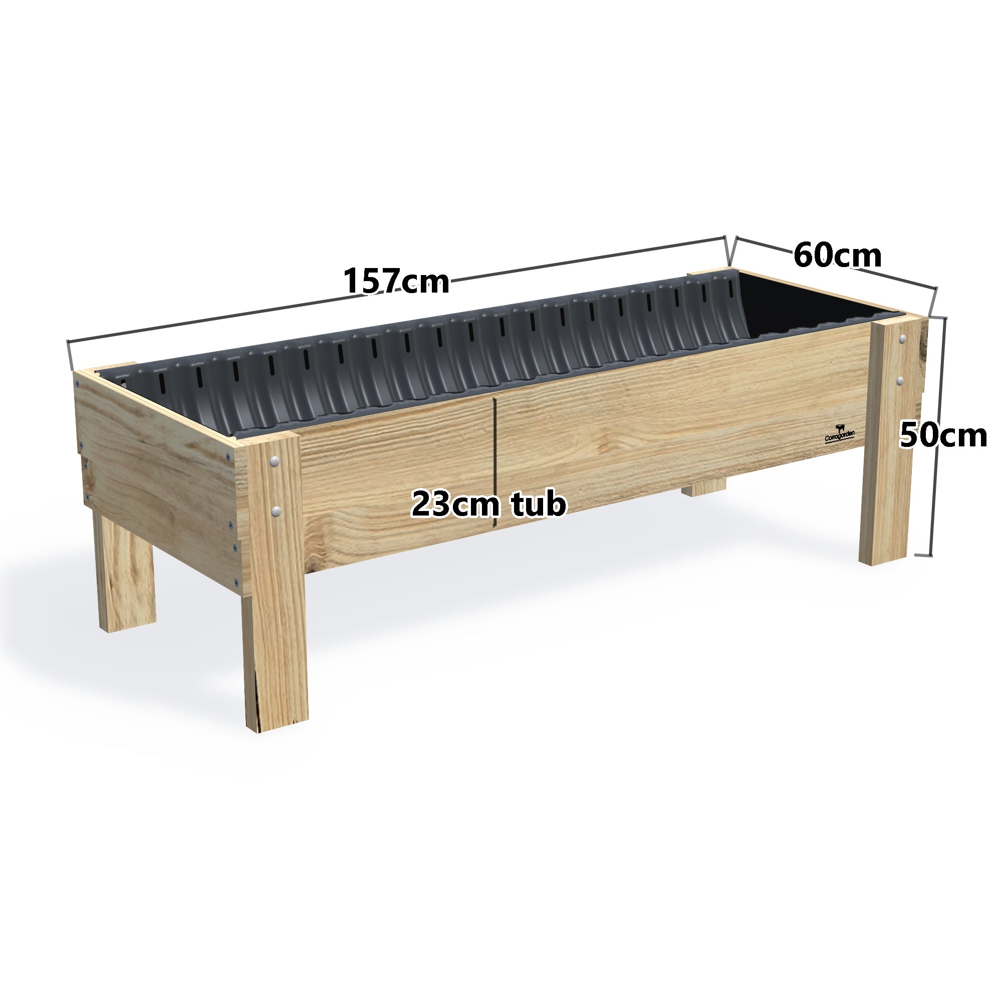 LARGE Planter Box, 23cm — timber garden bed, dimensions labelled