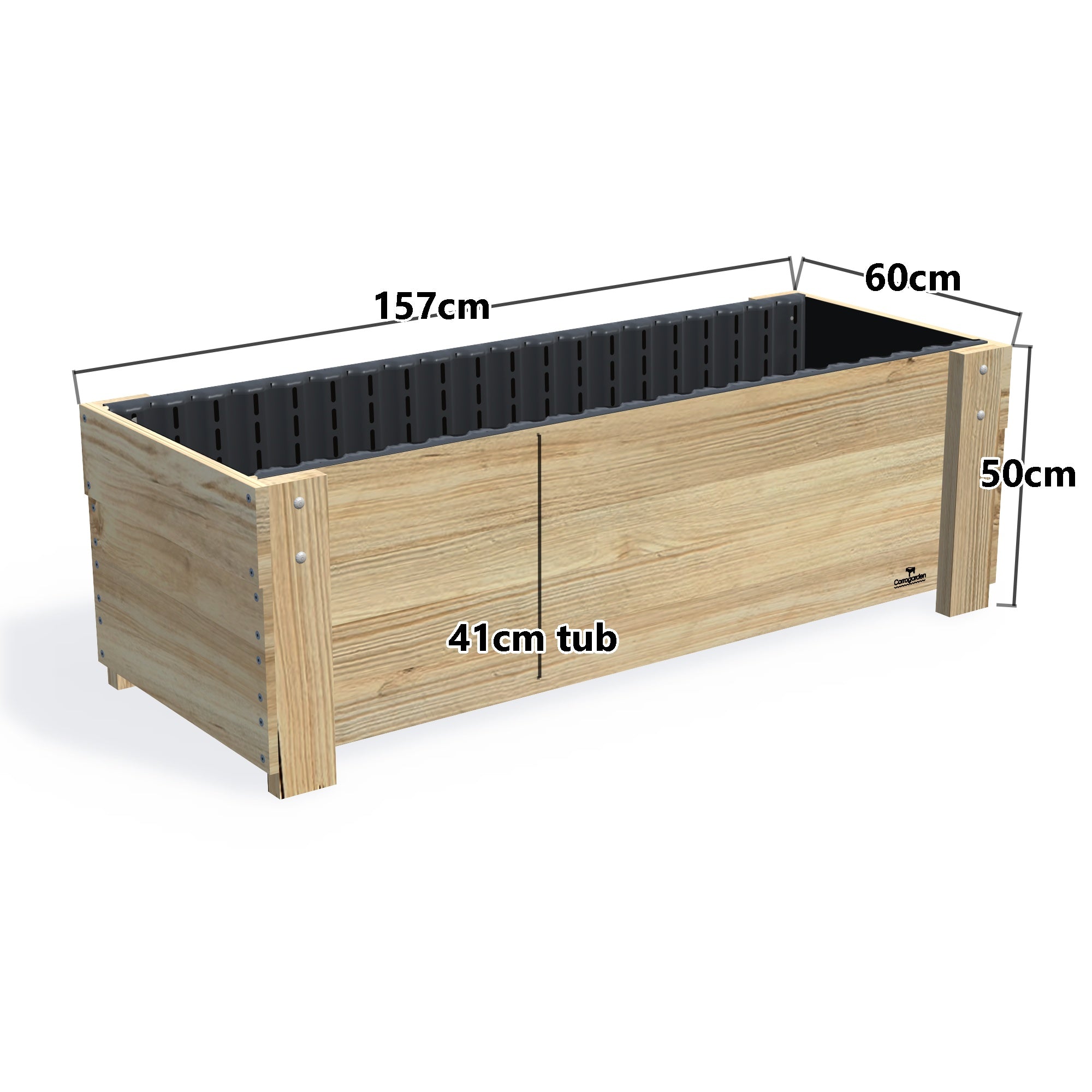 LARGE Planter Box, 41cm — timber garden bed, dimensions labelled