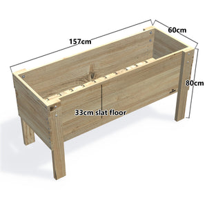 LARGE Raised Garden Bed on Legs, 33cm (Slatted Base) — timber garden bed, dimensions labelled