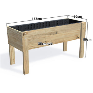LARGE Raised Garden Bed on Legs, 35cm — timber garden bed, dimensions labelled
