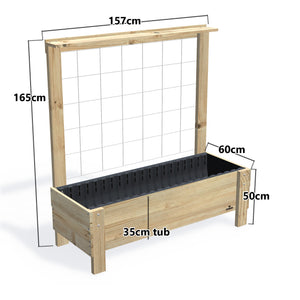 LARGE Planter Box with Trellis & Pot Shelf, 35cm — timber garden bed, dimensions labelled