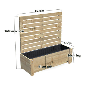 LARGE Planter Box with Trellis & Pot Shelf, Privacy Screen 1.6m / 41cm — timber garden bed, dimensions labelled