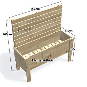 LARGE Raised Garden Bed with Trellis & Pot Shelf, Privacy Screen 1.6m / 33cm (Slatted Base) — timber garden bed, dimensions labelled