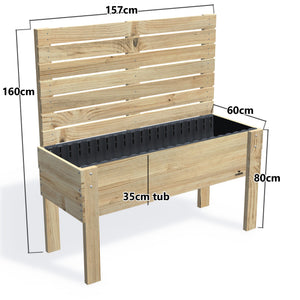 LARGE Raised Garden Bed with Trellis & Pot Shelf, Privacy Screen 1.6m / 35cm — timber garden bed, dimensions labelled