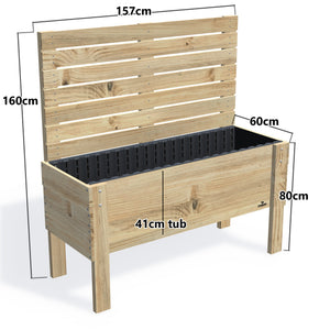 LARGE Raised Garden Bed with Trellis & Pot Shelf, Privacy Screen 1.6m / 41cm — timber garden bed, dimensions labelled