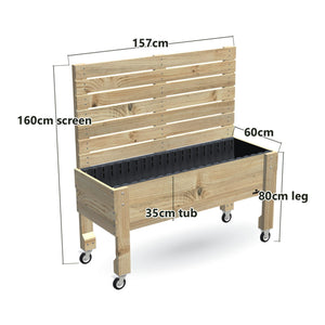 LARGE Raised Garden Bed with Trellis, Pot Shelf & Wheels, Privacy Screen 1.6m / 35cm — timber garden bed, dimensions labelled