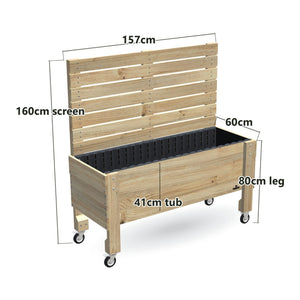 LARGE Raised Garden Bed with Trellis, Pot Shelf & Wheels, Privacy Screen 1.6m / 41cm — timber garden bed, dimensions labelled