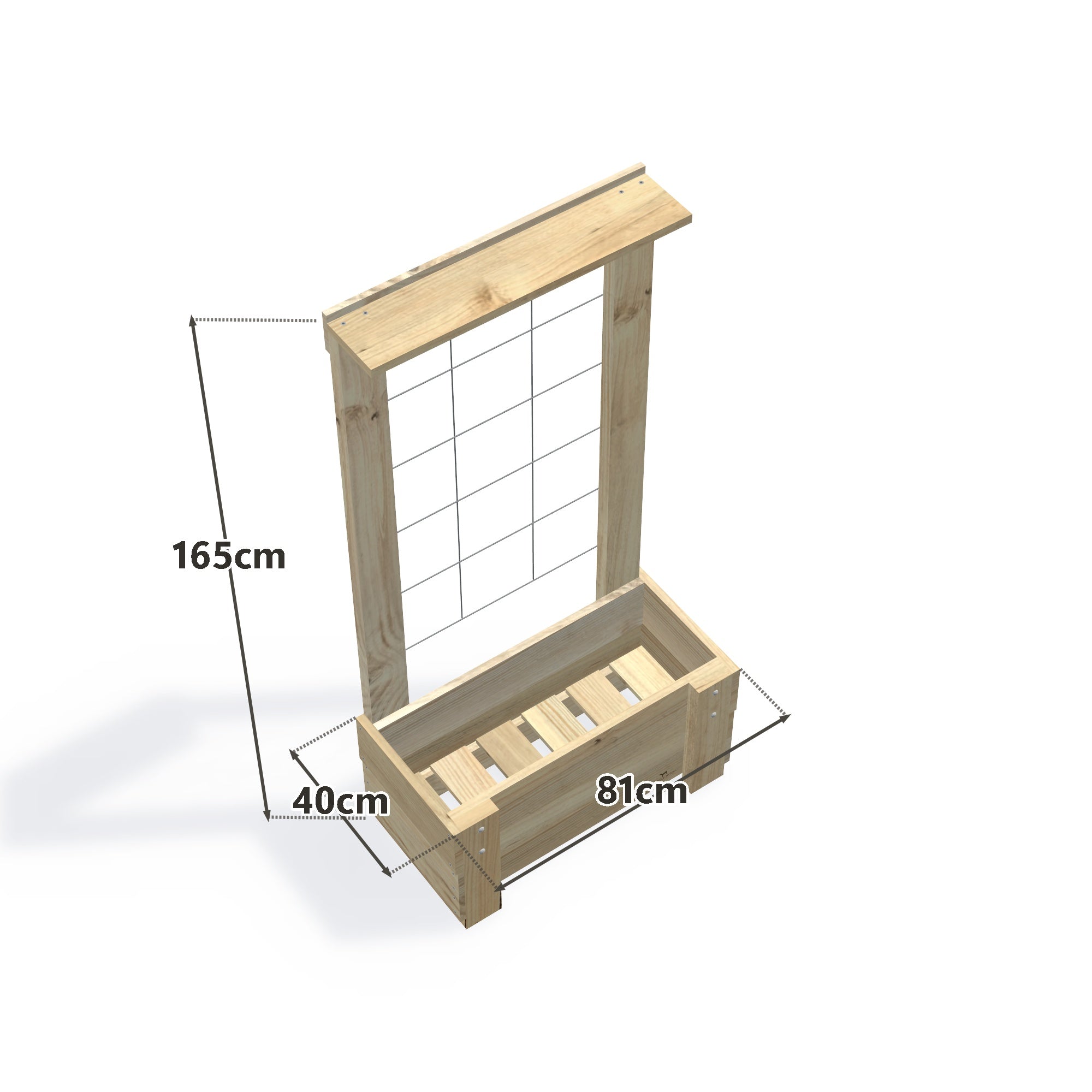 Slimline Planter Box with Trellis, Compact (1 Trough) / Low 40cm + Trellis — timber planter boxe, dimensions labelled