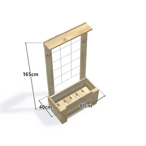 Slimline Planter Box with Trellis, Compact (1 Trough) / Low 40cm + Trellis — timber planter boxe, dimensions labelled