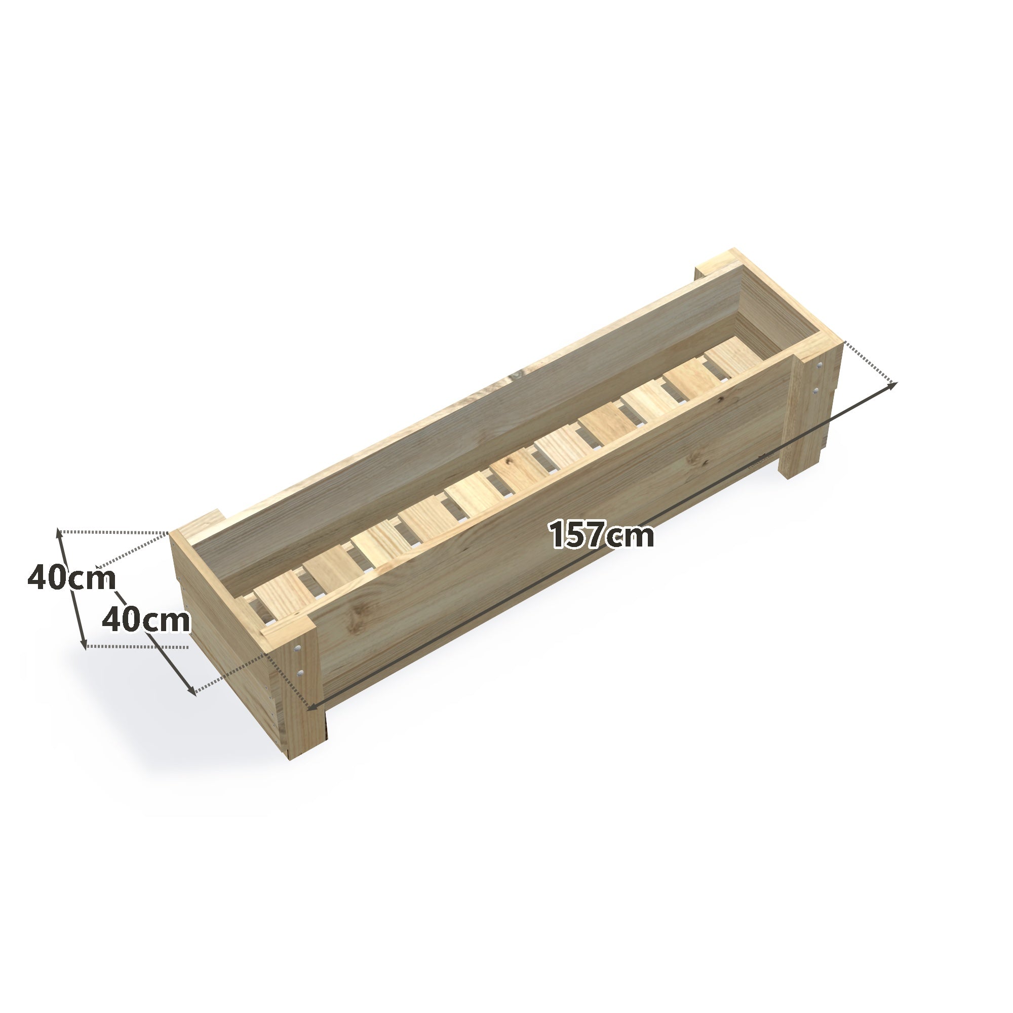Slimline Planter Box with Trellis, Large (2 Troughs) / Low 40cm — timber planter boxe, dimensions labelled