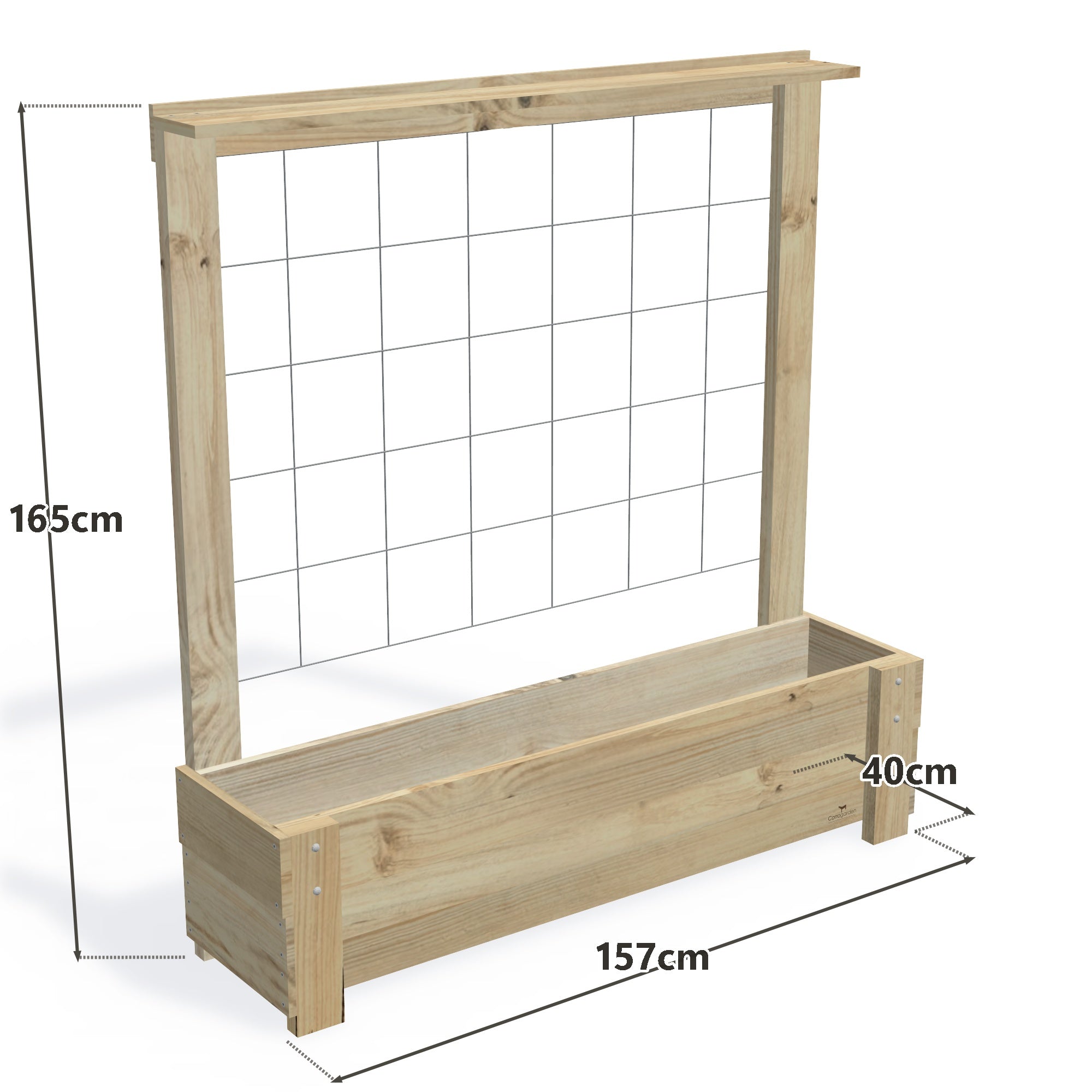 Slimline Planter Box with Trellis, Large (2 Troughs) / Low 40cm + Trellis — timber planter boxe, dimensions labelled