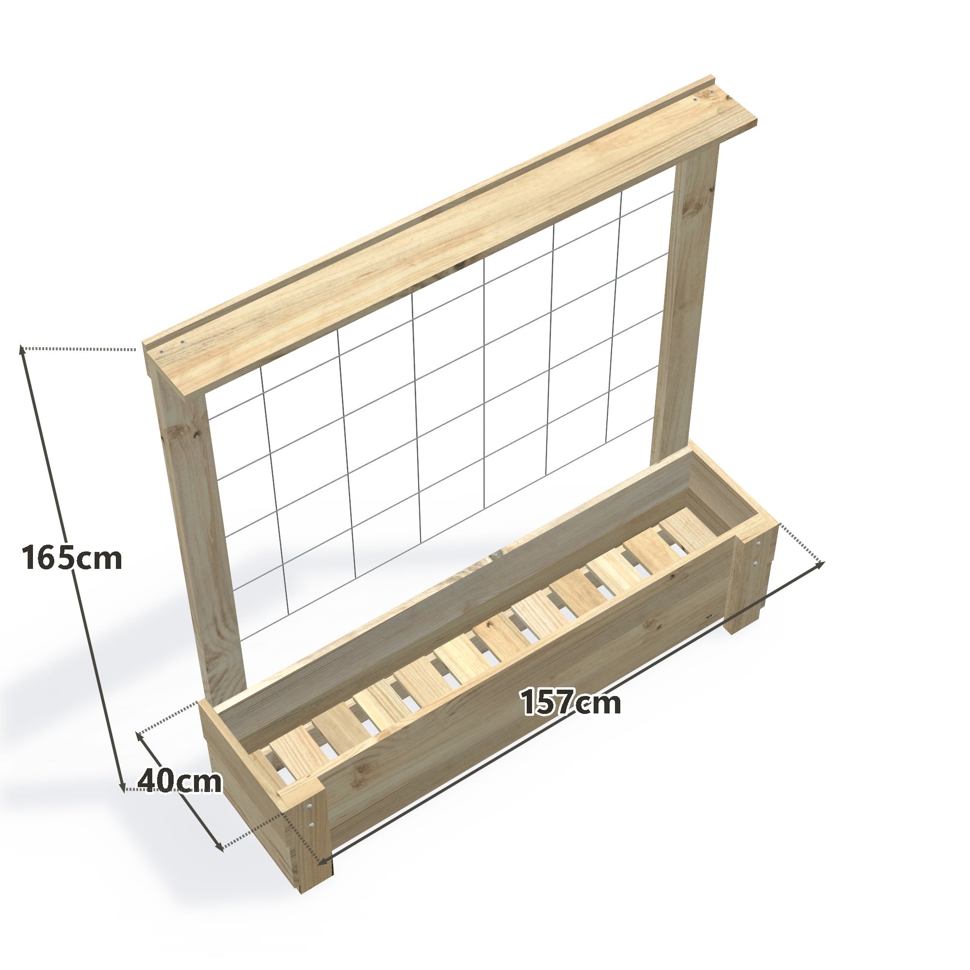 Slimline Planter Box with Trellis, Large (2 Troughs) / Low 40cm + Trellis — timber planter boxe, dimensions labelled