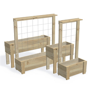 Slimline Planter Box with Trellis — the full range of timber planter boxes, shown together