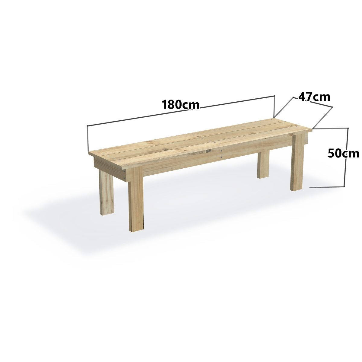 Solid Timber Bench Seat – Outdoor / Garden, 180x47cm (6ft) — timber bench seat, dimensions labelled