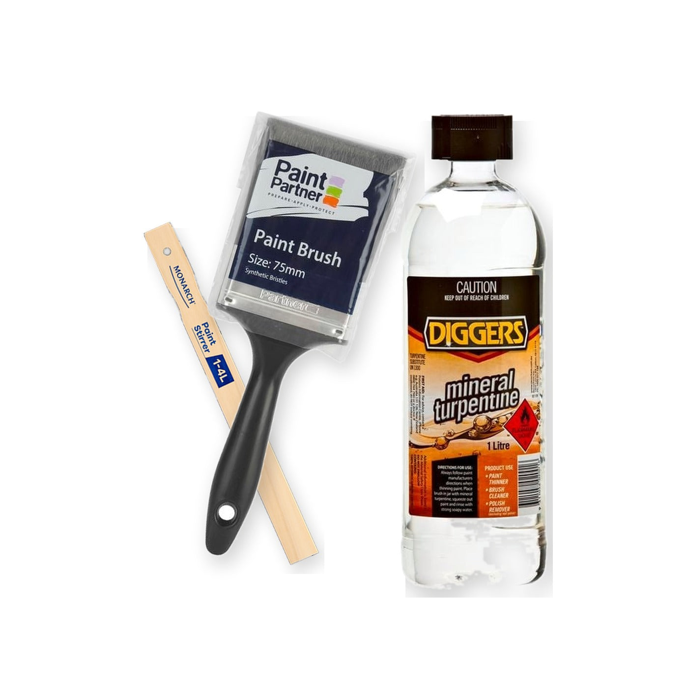 Timber Oiling Starter Kit - paint brush, mineral turpentine and timber stirrer