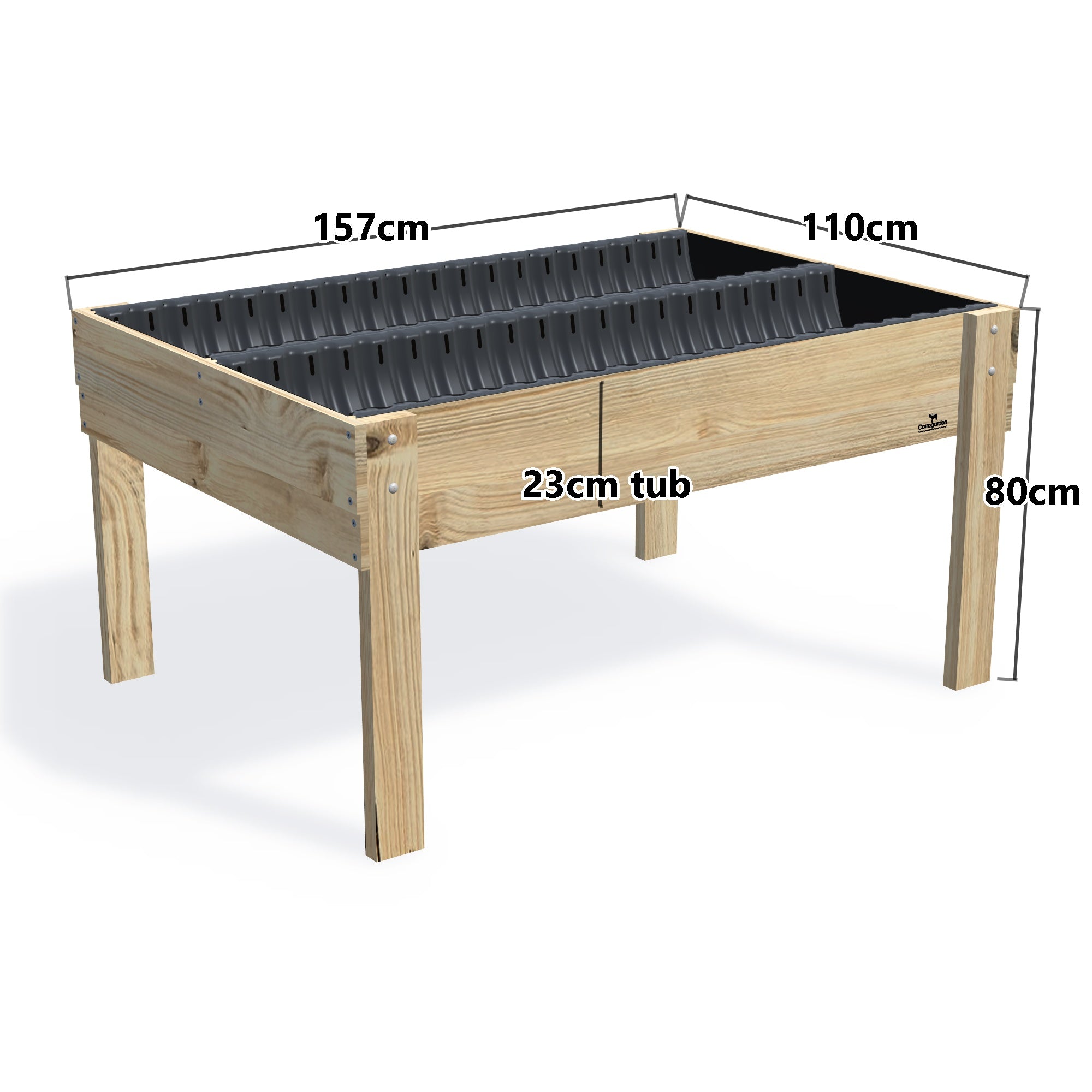 Wide Raised Garden Bed Kit - 80cm high, 80cm high 23cm deep — timber garden bed, dimensions labelled