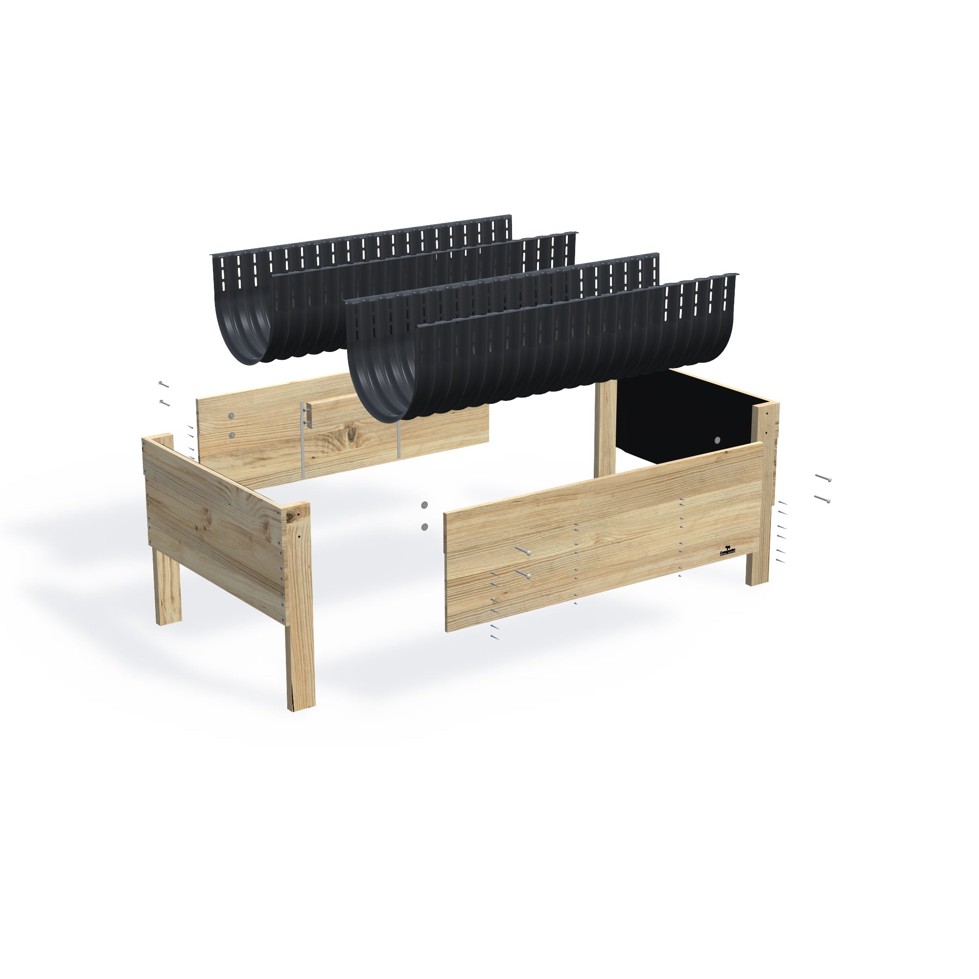 Wide Raised Garden Bed Kit - 80cm high, 80cm high 41cm deep — exploded view of the flat-pack timber raised garden bed kit, showing the parts supplied
