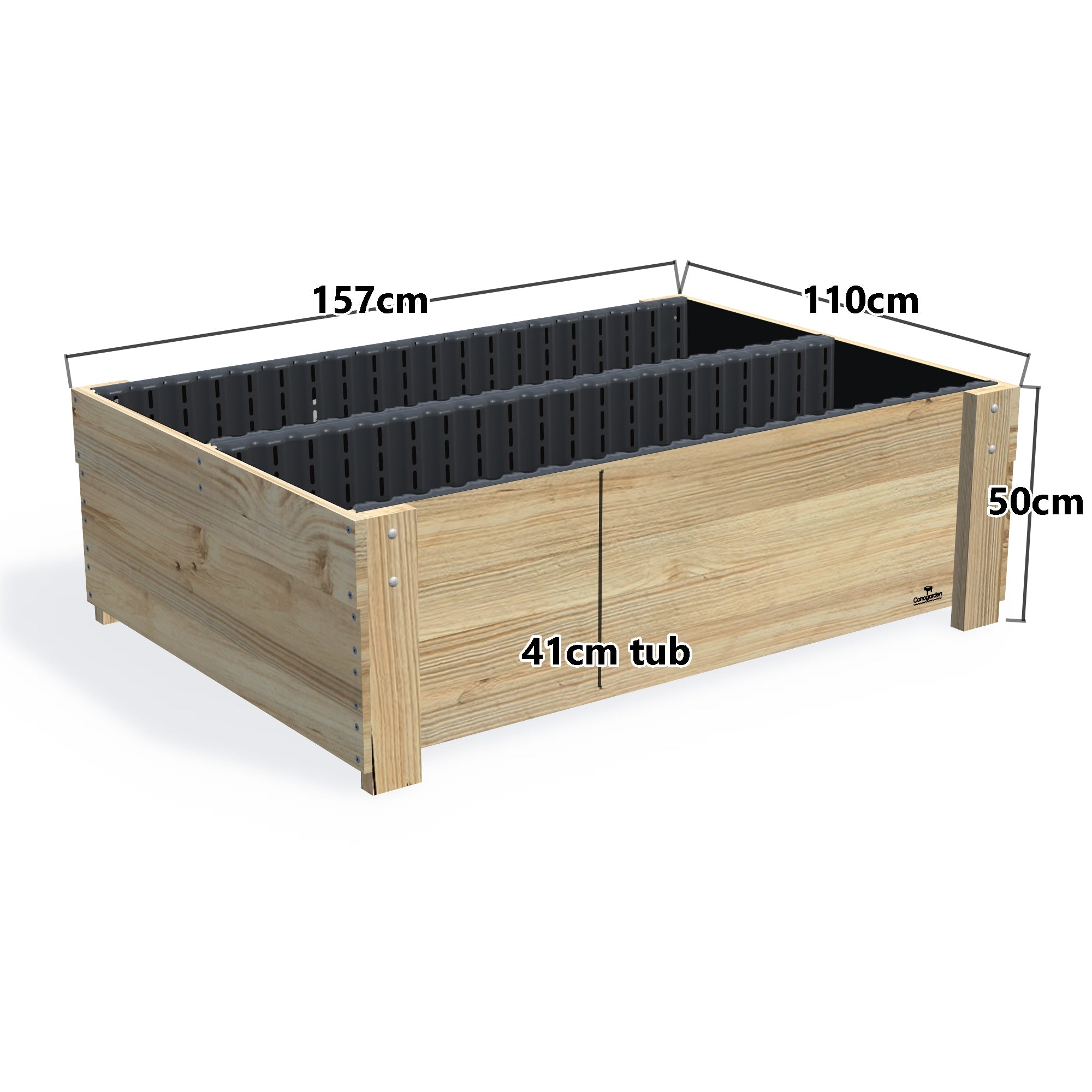 Wide Planter Boxes on Legs Kits - 50cm high, 50cm high 41cm deep — timber garden bed, dimensions labelled