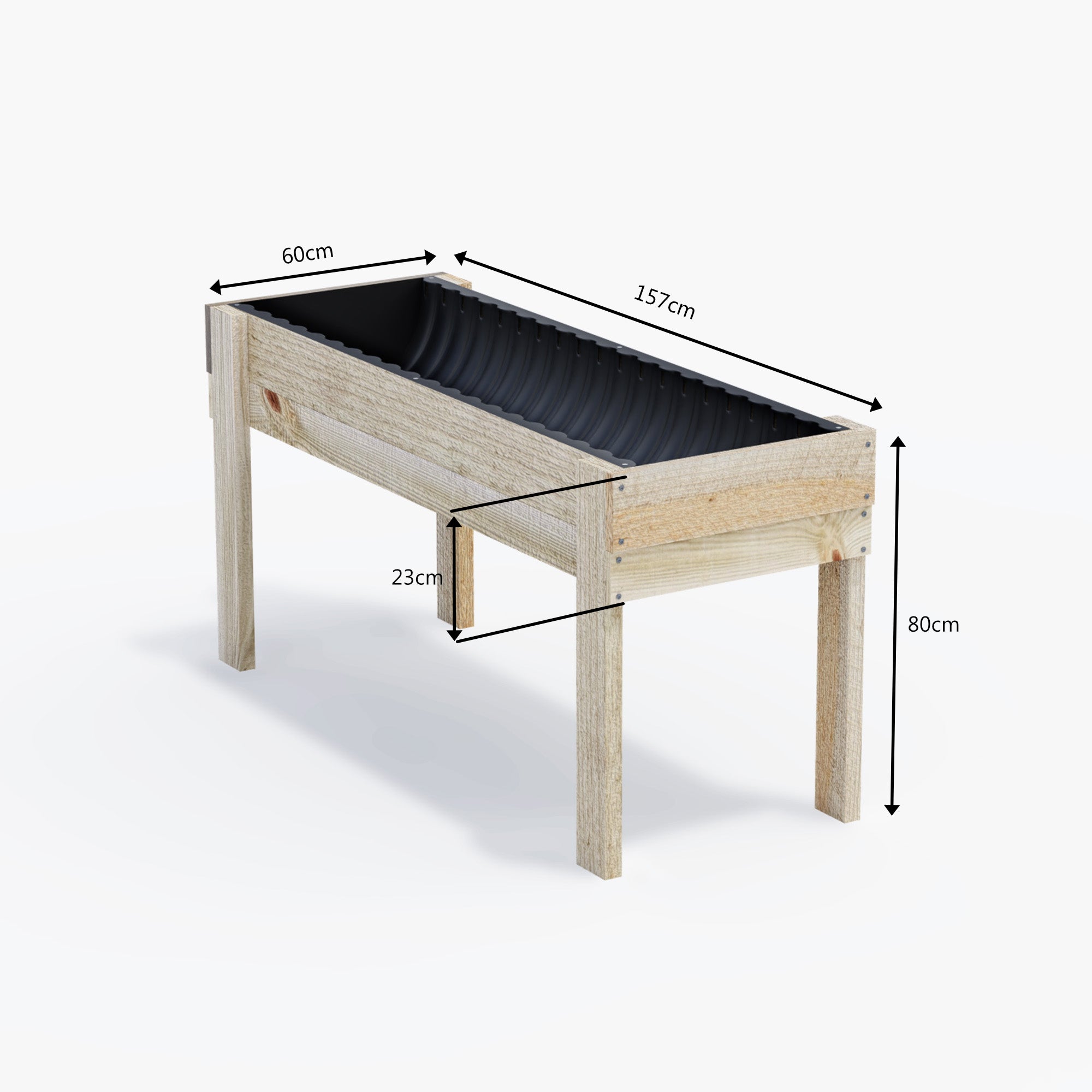 Timber Raised Garden Bed on Legs 157x60x80cm(h) Corrogarden