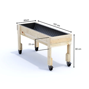 LARGE Raised Garden Bed on Wheels - Timber 157x60x80cm(h)