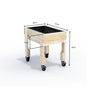 COMPACT Raised Garden Bed on Legs on Wheels/Castors - Timber 81x60x80cm(h)