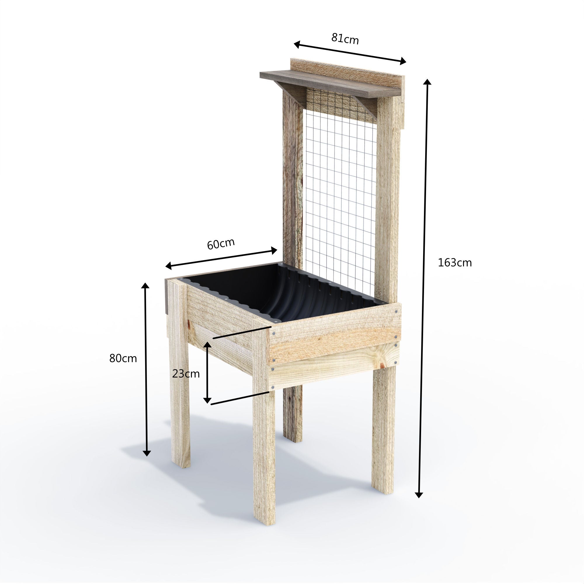 COMPACT Raised Garden Bed with Trellis & Pot Shelf - Timber 81x60x80cm(H)