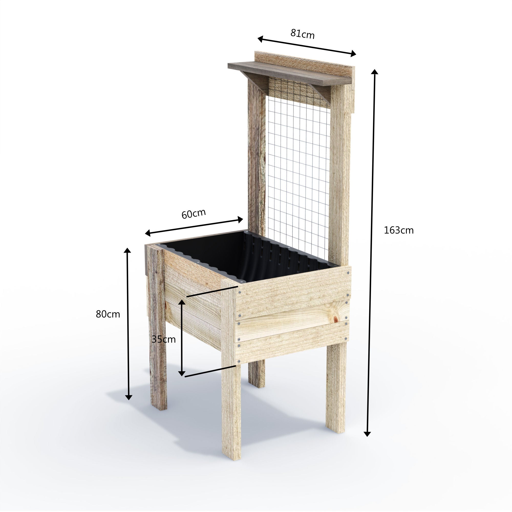 COMPACT Raised Garden Bed with Trellis & Pot Shelf - Timber 81x60x80cm(H)