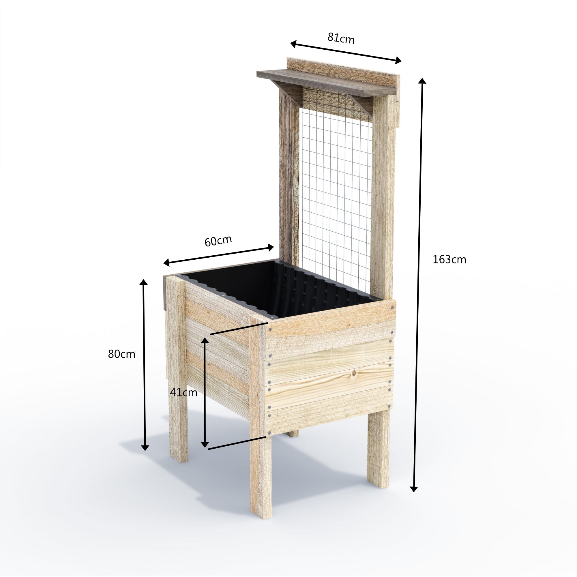 COMPACT Raised Garden Bed with Trellis & Pot Shelf - Timber 81x60x80cm(H)